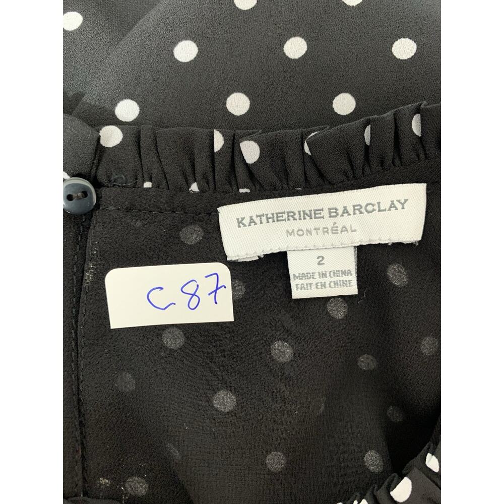 Katherine Barclay Polka Dot Dress Womens 2 Black White Ruffle Shift MD6556L - Picture 2 of 7